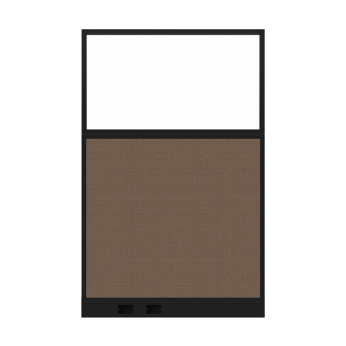 Configurable Acoustic Cubicle Partition Electric Hush Panel 4' x 6' W/Window Mocha Woven Fabric Frosted Window Black Trim