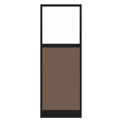 Configurable Acoustic Cubicle Partition Electric Hush Panel 2' x 6' W/Window Mocha Woven Fabric Clear Window Black Trim