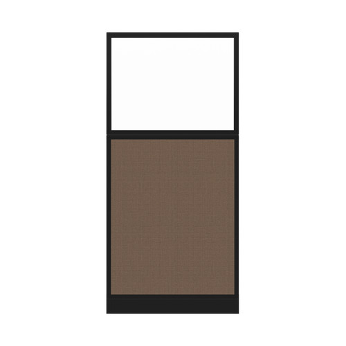 Configurable Acoustic Cubicle Partition Electric Hush Panel 3' x 6' W/Window Mocha Woven Fabric Frosted Window Black Trim