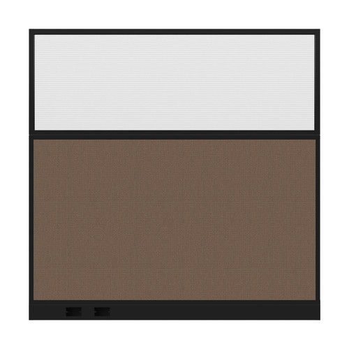 Configurable Acoustic Cubicle Partition Electric Hush Panel 6' x 6' W/Window Mocha Woven Fabric Clear Fluted Window Black Trim