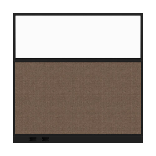 Configurable Acoustic Cubicle Partition Electric Hush Panel 6' x 6' W/Window Mocha Woven Fabric Clear Window Black Trim
