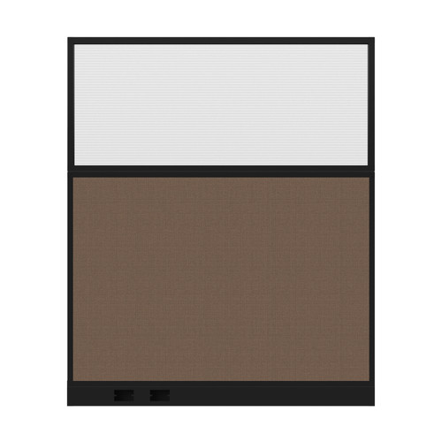 Configurable Acoustic Cubicle Partition Electric Hush Panel 5' x 6' W/Window Mocha Woven Fabric Clear Fluted Window Black Trim