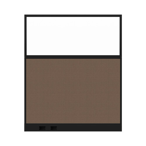 Configurable Acoustic Cubicle Partition Electric Hush Panel 5' x 6' W/Window Mocha Woven Fabric Frosted Window Black Trim