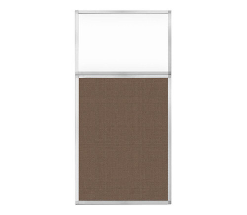 Portable and Acoustic Partition Hush Panel Configurable Cubicle Partition 3' x 6' W/ Window Mocha Woven Fabric Frosted Window