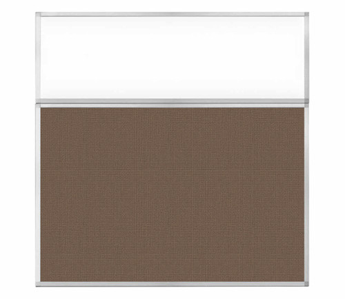 Portable and Acoustic Partition Hush Panel Configurable Cubicle Partition 6' x 6' W/ Window Mocha Woven Fabric Clear Window