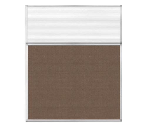 Portable and Acoustic Partition Hush Panel Configurable Cubicle Partition 5' x 6' W/ Window Mocha Woven Fabric Clear Fluted Window