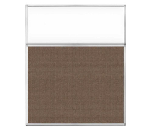 Portable and Acoustic Partition Hush Panel Configurable Cubicle Partition 5' x 6' W/ Window Mocha Woven Fabric Clear Window