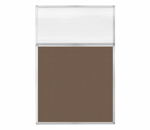 Portable and Acoustic Partition Hush Panel Configurable Cubicle Partition 4' x 6' W/ Window Mocha Woven Fabric Clear Fluted Window