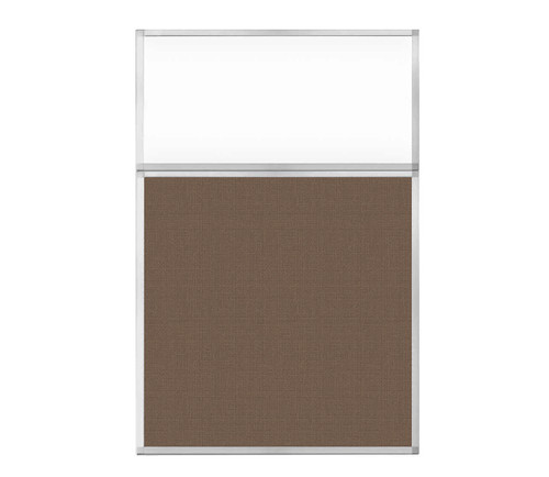 Portable and Acoustic Partition Hush Panel Configurable Cubicle Partition 4' x 6' W/ Window Mocha Woven Fabric Frosted Window