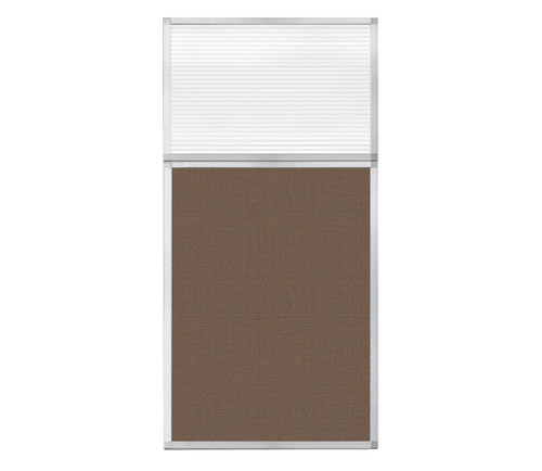 Portable and Acoustic Partition Hush Panel Configurable Cubicle Partition 3' x 6' W/ Window Mocha Woven Fabric Clear Fluted Window