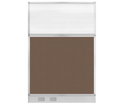 Configurable Acoustic Cubicle Partition Electric Hush Panel 4' x 6' W/ Window Mocha Woven Fabric Clear Fluted Window W/ Electric Channel