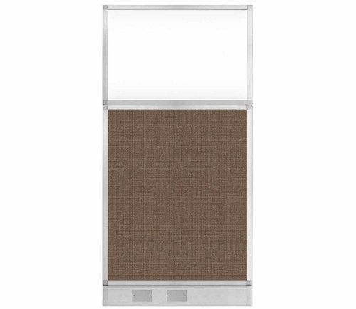 Configurable Acoustic Cubicle Partition Electric Hush Panel 3' x 6' W/ Window Mocha Woven Fabric Frosted Window W/ Electric Channel
