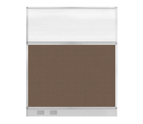 Configurable Acoustic Cubicle Partition Electric Hush Panel 5' x 6' W/ Window Mocha Woven Fabric Clear Fluted Window W/ Electric Channel