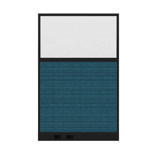 Configurable Acoustic Cubicle Partition Electric Hush Panel 4' x 6' W/Window Caribbean Woven Fabric Clear Fluted Window Black Trim
