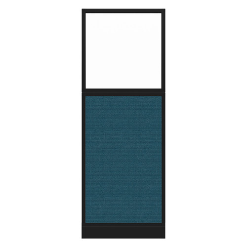 Configurable Acoustic Cubicle Partition Electric Hush Panel 2' x 6' W/Window Caribbean Woven Fabric Frosted Window Black Trim