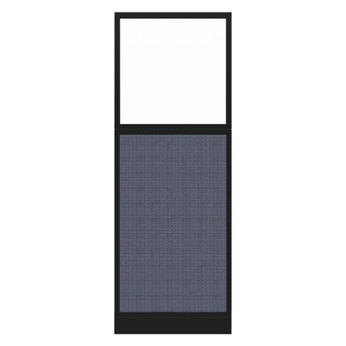 Configurable Acoustic Cubicle Partition Electric Hush Panel 2' x 6' W/Window Ocean Woven Fabric Frosted Window Black Trim