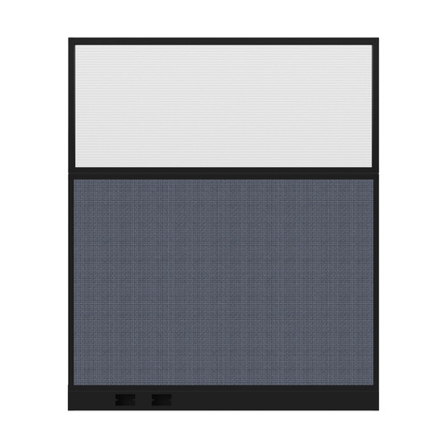 Configurable Acoustic Cubicle Partition Electric Hush Panel 5' x 6' W/Window Ocean Woven Fabric Frosted Window Black Trim