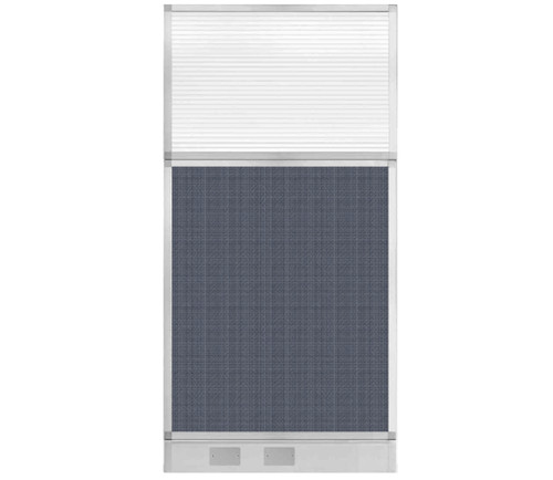 Configurable Acoustic Cubicle Partition Electric Hush Panel 3' x 6' Ocean Woven Fabric Clear Fluted Window w/ Electric Channel
