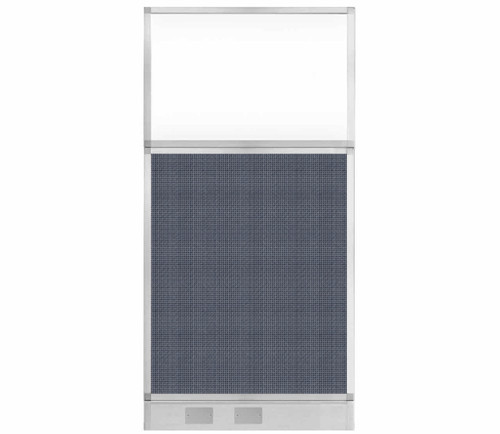 Configurable Acoustic Cubicle Partition Electric Hush Panel 3' x 6' Ocean Woven Fabric Clear Window w/ Electric Channel