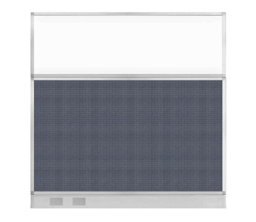 Configurable Acoustic Cubicle Partition Electric Hush Panel 6' x 6' Ocean Woven Fabric Frosted Window w/ Electric Channel