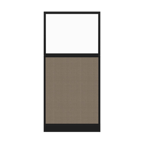 Configurable Acoustic Cubicle Partition Electric Hush Panel 3' x 6' W/Window Slate Woven Fabric Frosted Window Black Trim