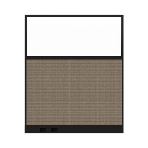 Configurable Acoustic Cubicle Partition Electric Hush Panel 5' x 6' W/Window Slate Woven Fabric Frosted Window Black Trim