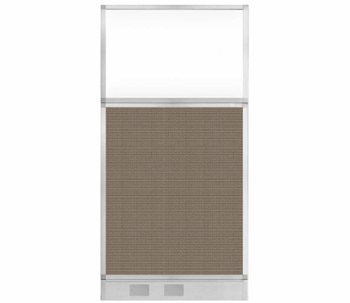 Configurable Acoustic Cubicle Partition Electric Hush Panel 3' x 6' Slate Woven Fabric Frosted Window w/ Electric Channel