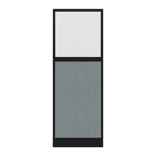 Configurable Acoustic Cubicle Partition Electric Hush Panel 2' x 6' W/Window Powder Blue Woven Fabric Clear Fluted Window Black Trim