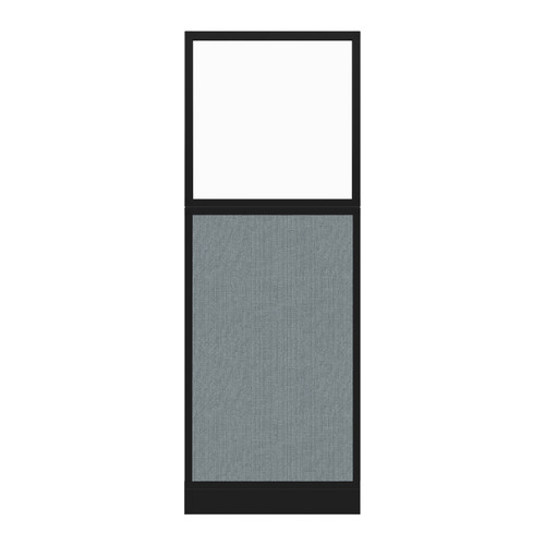 Configurable Acoustic Cubicle Partition Electric Hush Panel 2' x 6' W/Window Powder Blue Woven Fabric Frosted Window Black Trim