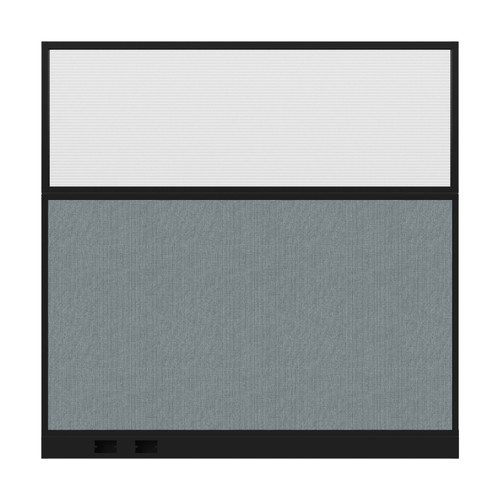 Configurable Acoustic Cubicle Partition Electric Hush Panel 6' x 6' W/Window Powder Blue Woven Fabric Clear Fluted Window Black Trim