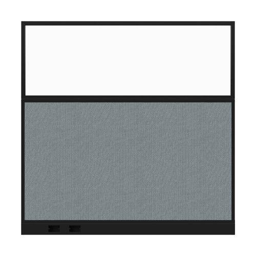 Configurable Acoustic Cubicle Partition Electric Hush Panel 6' x 6' W/Window Powder Blue Woven Fabric Clear Window Black Trim