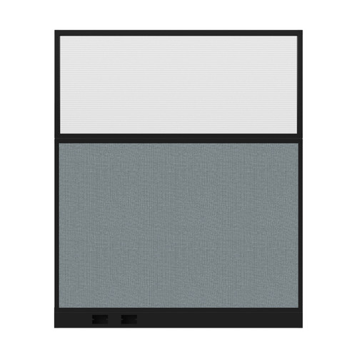 Configurable Acoustic Cubicle Partition Electric Hush Panel 5' x 6' W/Window Powder Blue Woven Fabric Clear Fluted Window Black Trim