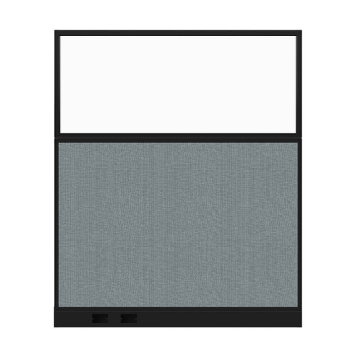 Configurable Acoustic Cubicle Partition Electric Hush Panel 5' x 6' W/Window Powder Blue Woven Fabric Clear Window Black Trim