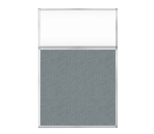 Portable and Acoustic Partition Hush Panel Configurable Cubicle Partition 4' x 6' W/ Window Powder Blue Woven Fabric Clear Window