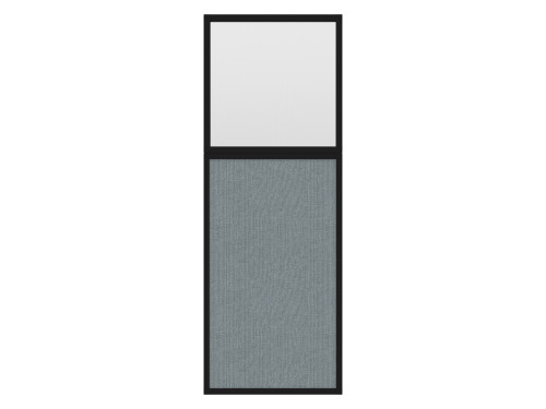 Portable and Acoustic Partition Hush Panel Configurable Cubicle Partition 2' x 6' W/ Window Powder Blue Woven Fabric Frosted Window Black Trim