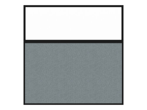 Portable and Acoustic Partition Hush Panel Configurable Cubicle Partition 6' x 6' W/ Window Powder Blue Woven Fabric Frosted Window Black Trim