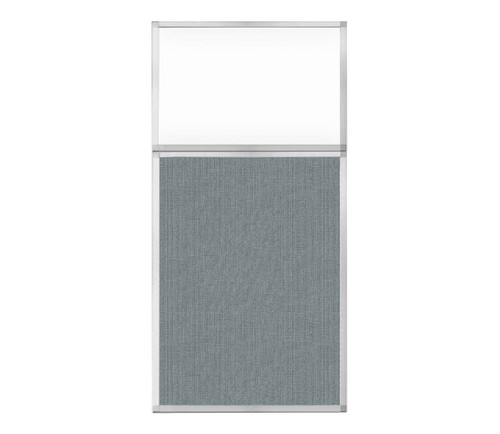 Portable and Acoustic Partition Hush Panel Configurable Cubicle Partition 3' x 6' W/ Window Powder Blue Woven Fabric Clear Window