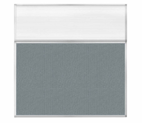 Portable and Acoustic Partition Hush Panel Configurable Cubicle Partition 6' x 6' W/ Window Powder Blue Woven Fabric Clear Fluted Window