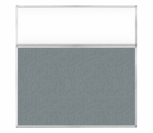 Portable and Acoustic Partition Hush Panel Configurable Cubicle Partition 6' x 6' W/ Window Powder Blue Woven Fabric Frosted Window