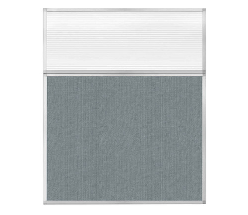 Portable and Acoustic Partition Hush Panel Configurable Cubicle Partition 5' x 6' W/ Window Powder Blue Woven Fabric Clear Fluted Window