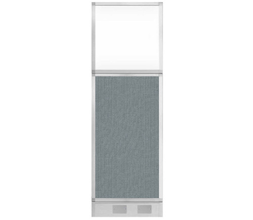 Configurable Acoustic Cubicle Partition Electric Hush Panel 2' x 6' Powder Blue Woven Fabric Frosted Window w/ Electric Channel