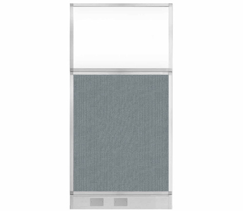 Configurable Acoustic Cubicle Partition Electric Hush Panel 3' x 6' Powder Blue Woven Fabric Clear Window w/ Electric Channel