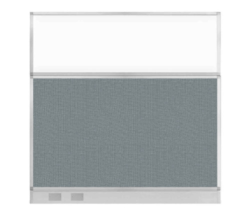 Configurable Acoustic Cubicle Partition Electric Hush Panel 6' x 6' Powder Blue Woven Fabric Clear Window w/ Electric Channel