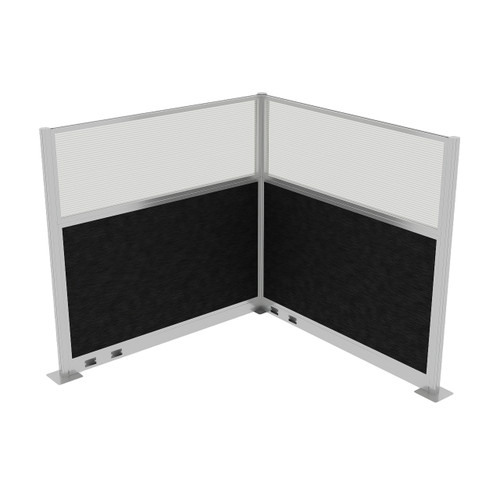 Acoustic Portable Partition Pre-Configured Hush Panel Electric Cubicle, L Shape 6' x 6' W/ Window Black Woven Fabric - Silver Trim