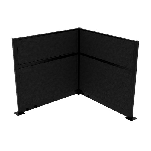 Acoustic Portable Partition Pre-Configured Hush Panel Electric Cubicle, L Shape 6' x 6' Black Woven Fabric - Black Trim