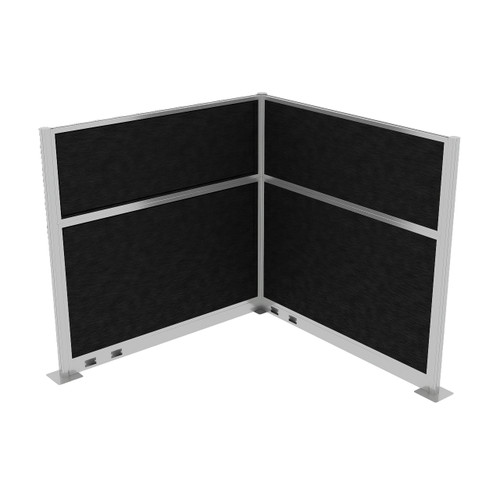 Acoustic Portable Partition Pre-Configured Hush Panel Electric Cubicle, L Shape 6' x 6' Black Woven Fabric - Silver Trim