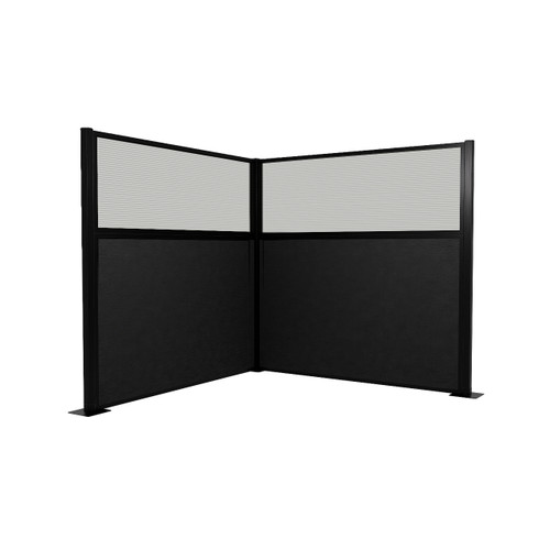 Acoustic Portable Partition Pre-Configured Hush Panel Electric Cubicle, L Shape 6' x 6' W/ Window Black Woven Fabric - Black Trim