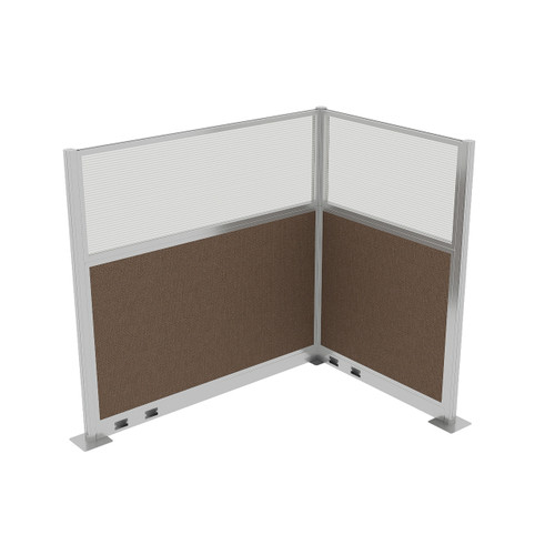 Acoustic Portable Partition Pre-Configured Hush Panel Electric Cubicle, L Shape 6' x 4' w/ Window Mocha Woven Fabric - Silver Trim