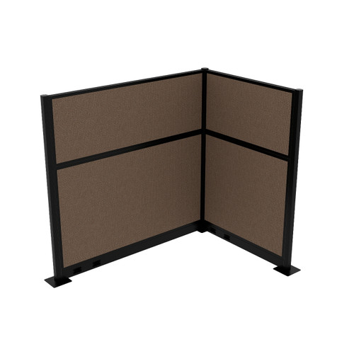 Acoustic Portable Partition Pre-Configured Hush Panel Electric Cubicle, L Shape 6' x 4' Mocha Woven Fabric - Black Trim