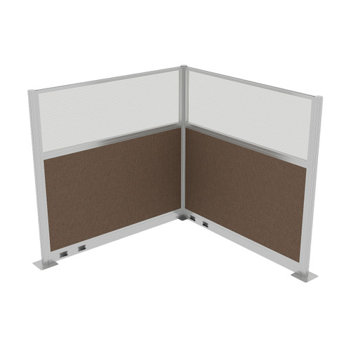 Acoustic Portable Partition Pre-Configured Hush Panel Electric Cubicle, L Shape 6' x 6' W/ Window Mocha Woven Fabric - Silver Trim